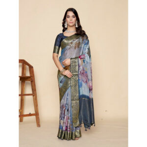 Grey And Green Saree - Color: Multicolor
