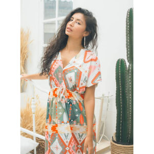 Organic Cotton Fabric - Customized Size, White-multicolour Modern Dress | Breathable, Washable, Short Sleeves, All Season